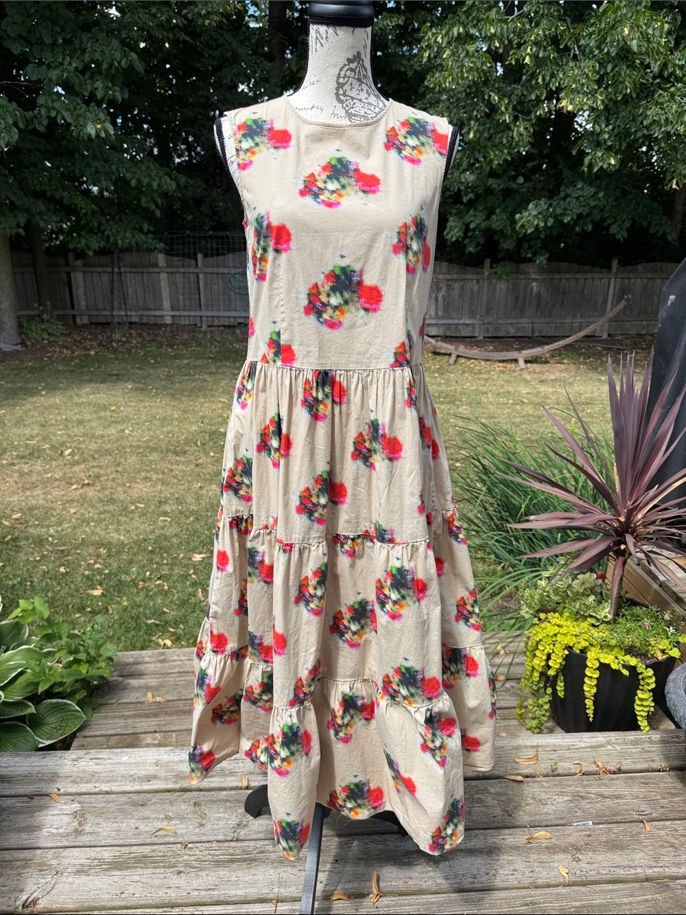 Adam Lippes Cream Maxi Dress with Pink & Green Floral Print